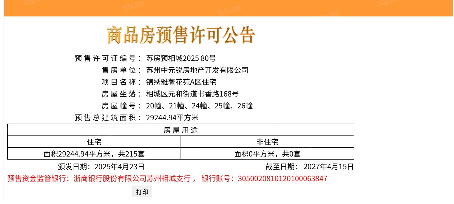 中冶国锐锦绣雅著预售许可证
