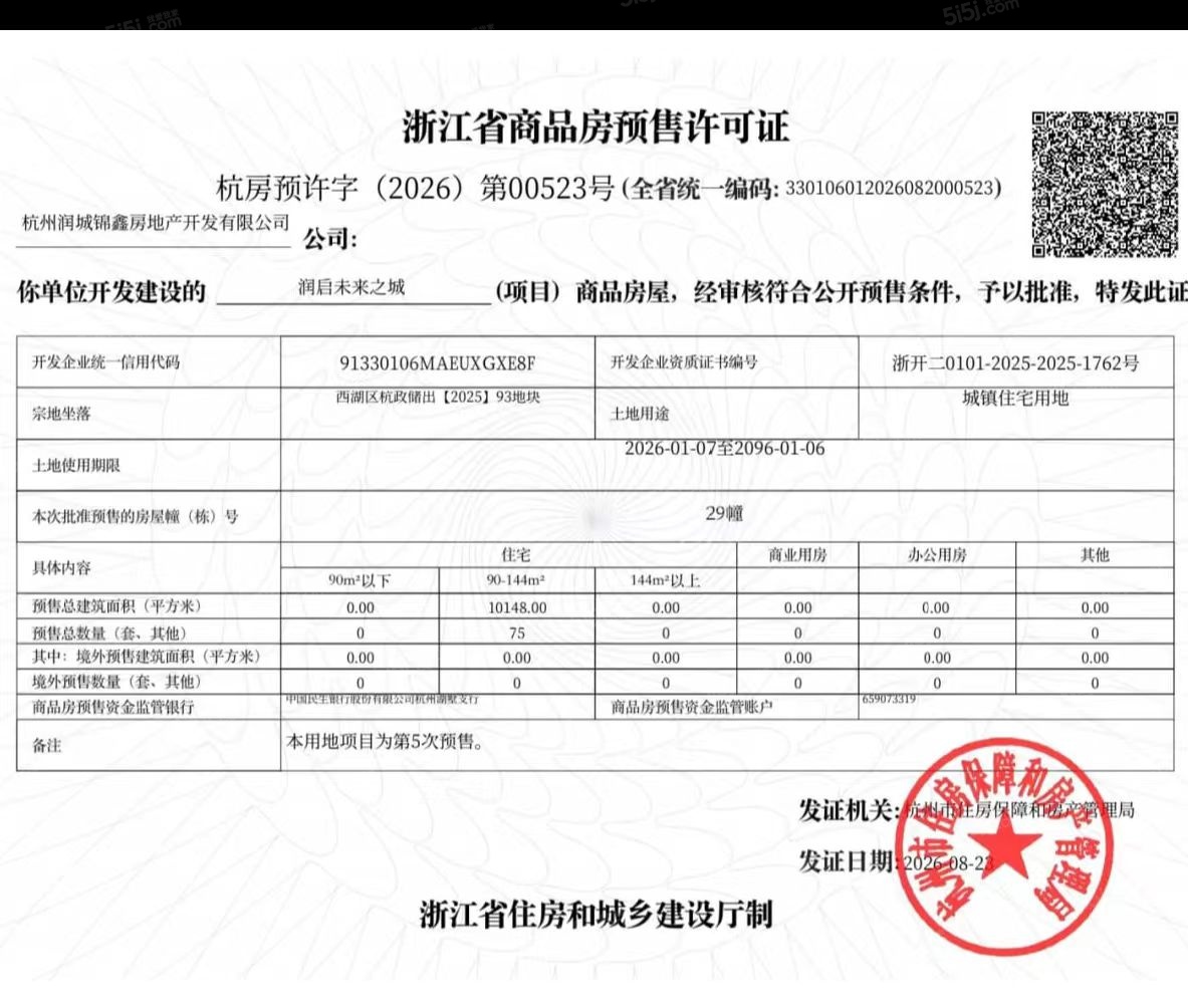 润启未来之城预售许可证