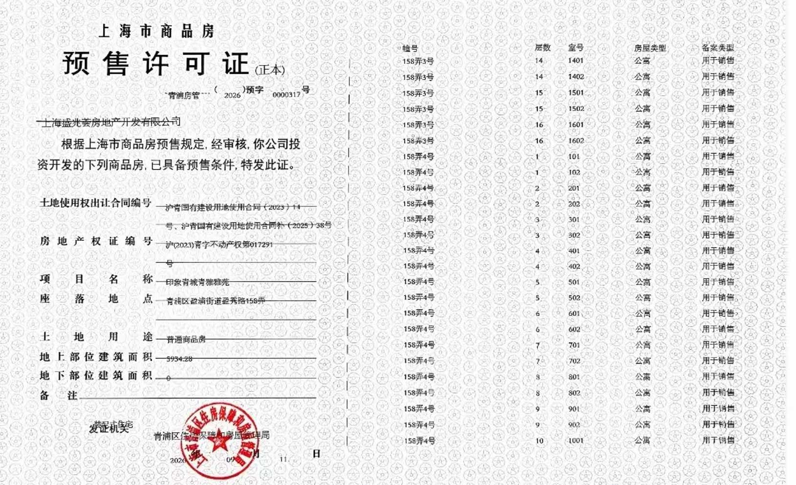 印象青城预售许可证