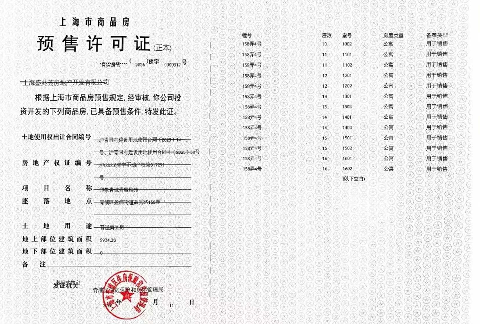 印象青城预售许可证