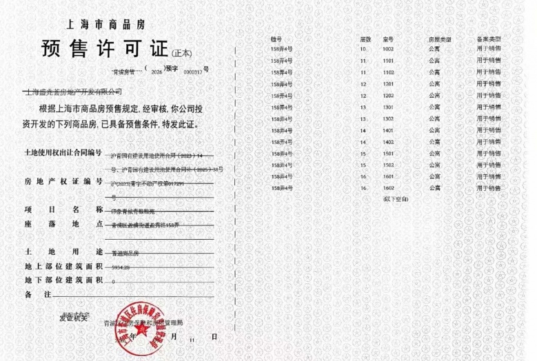 印象青城预售许可证