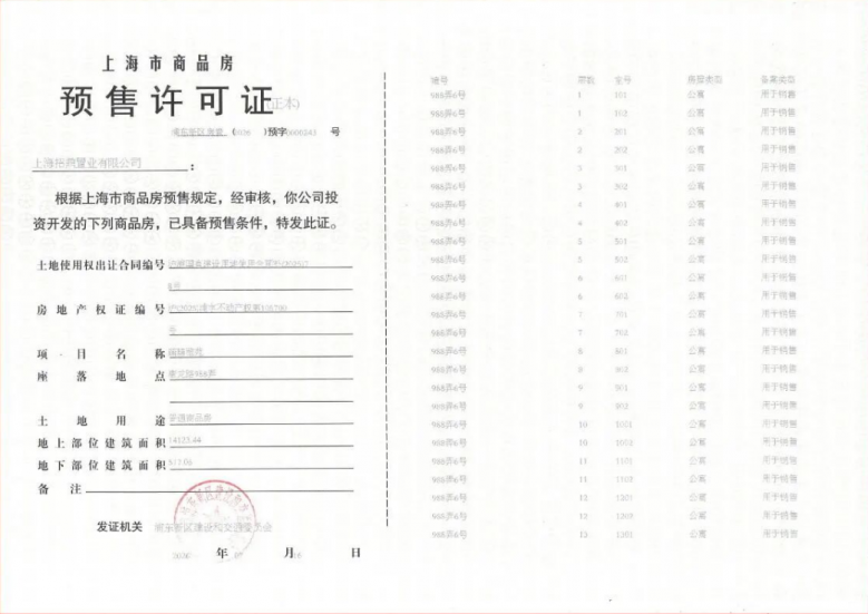 壹江臻邸预售许可证