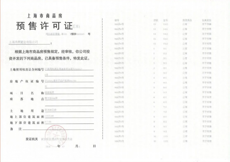 壹江臻邸预售许可证
