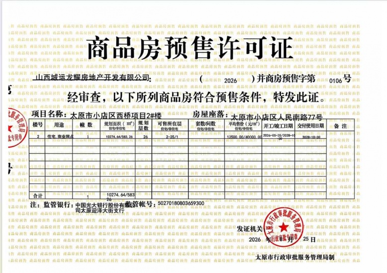 建投·西桥新著预售许可证